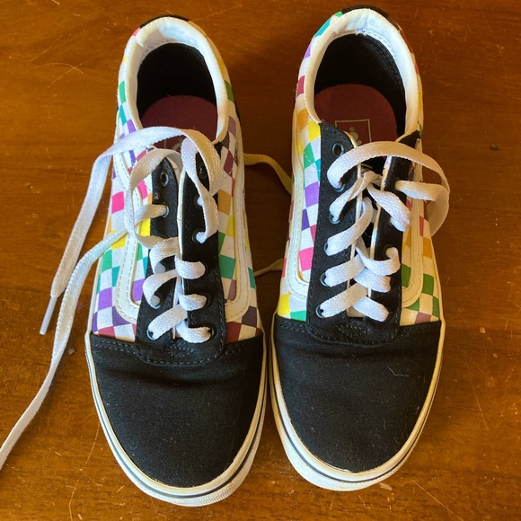 Vans Old Skool Rainbow Checkered Skate Shoes - Picture 1 of 6